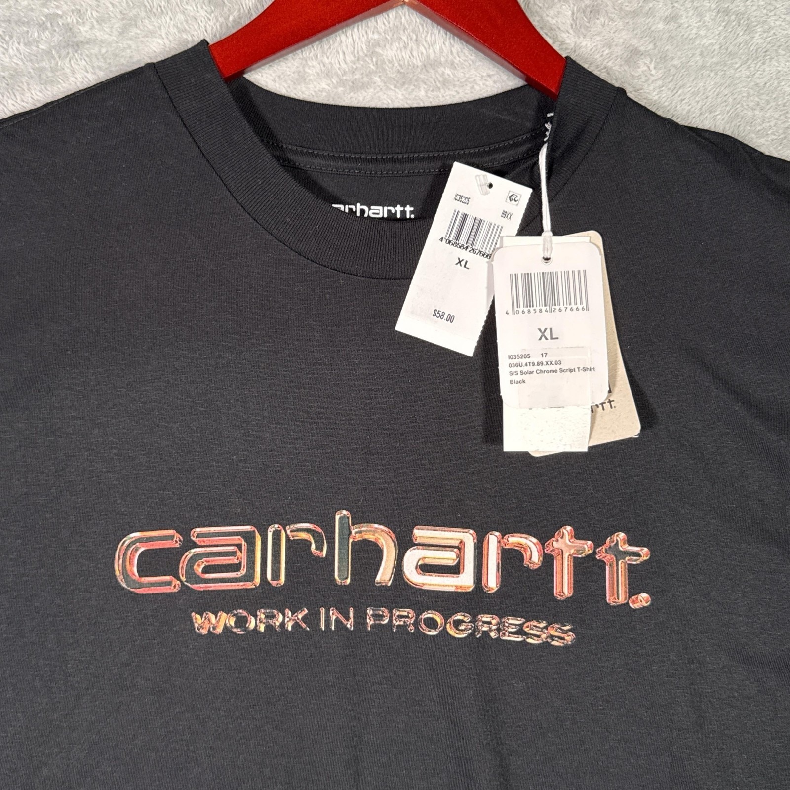 Carhartt Shirt Mens Xl Black Solar Chrome Script Work In Progress Graphic Tee